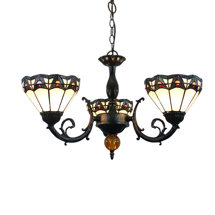 Antique Bronze 3-Light Stained Glass Chandelier