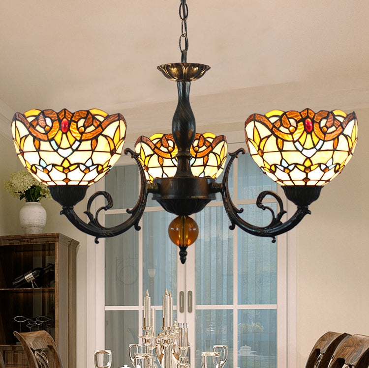 Antique Bronze 3-Light Tiffany Stained Glass Chandelier
