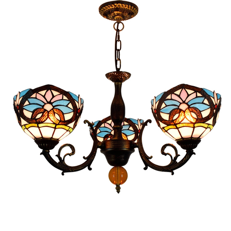 Antique Bronze Tiffany Stained Glass Chandelier, 3 Lights