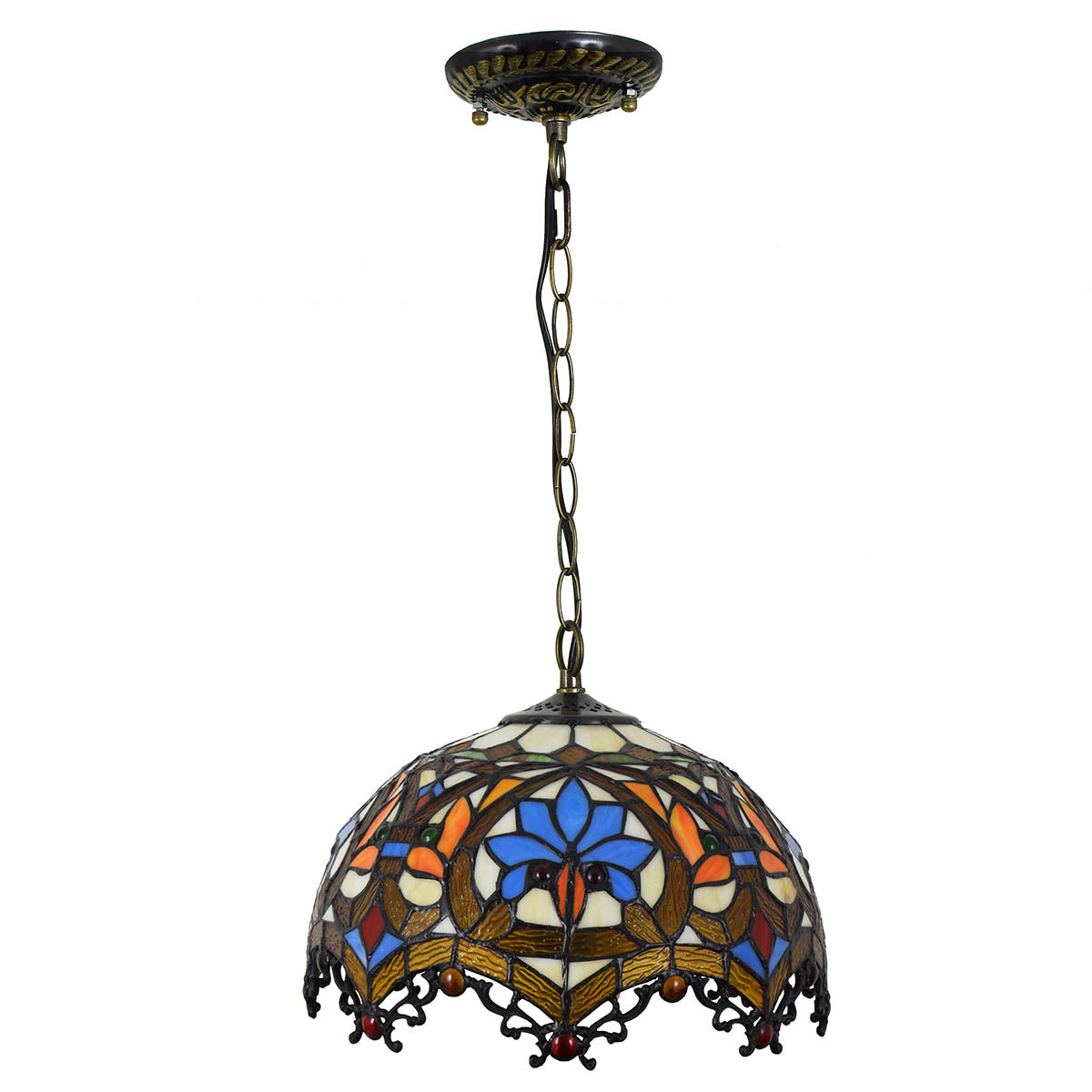 Antique Bronze Tiffany Stained Glass Pendant Light