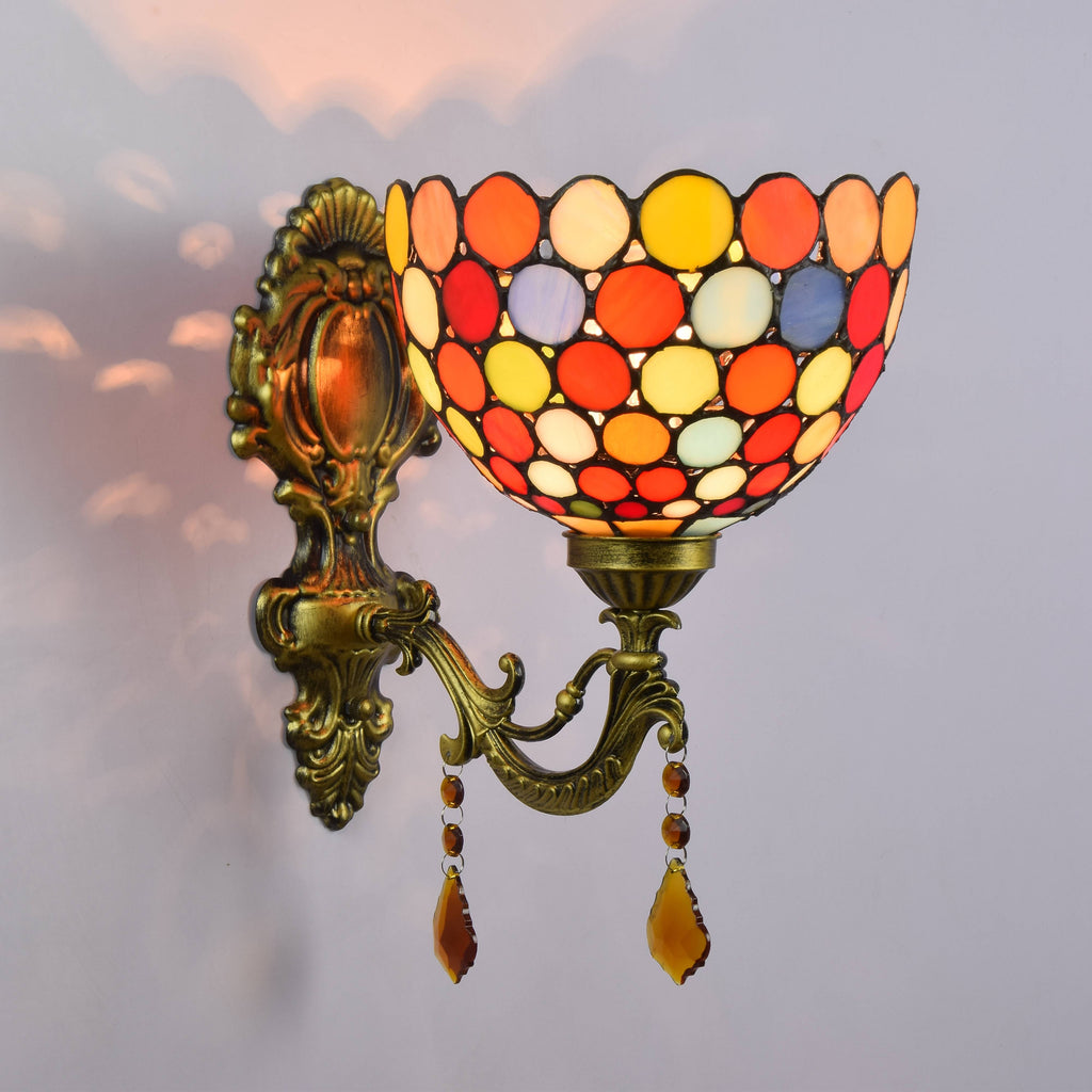 Antique Colorful Mosaic Tiffany Style Wall Sconce