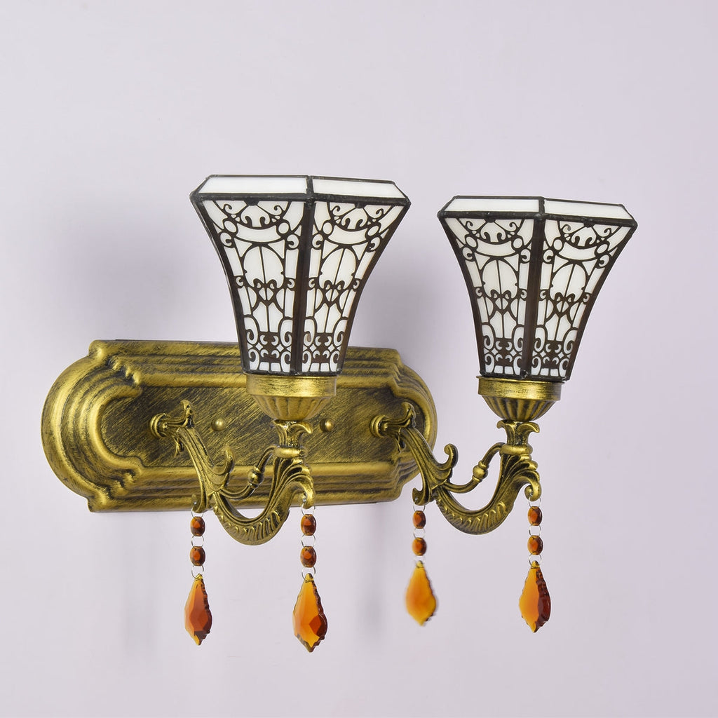 Antique Gold Wall Sconce with Ornate Lampshade and Tassels