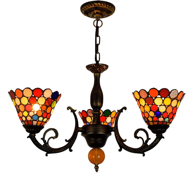 Antique Metal Chandelier with Multicolored Mosaic Lampshade
