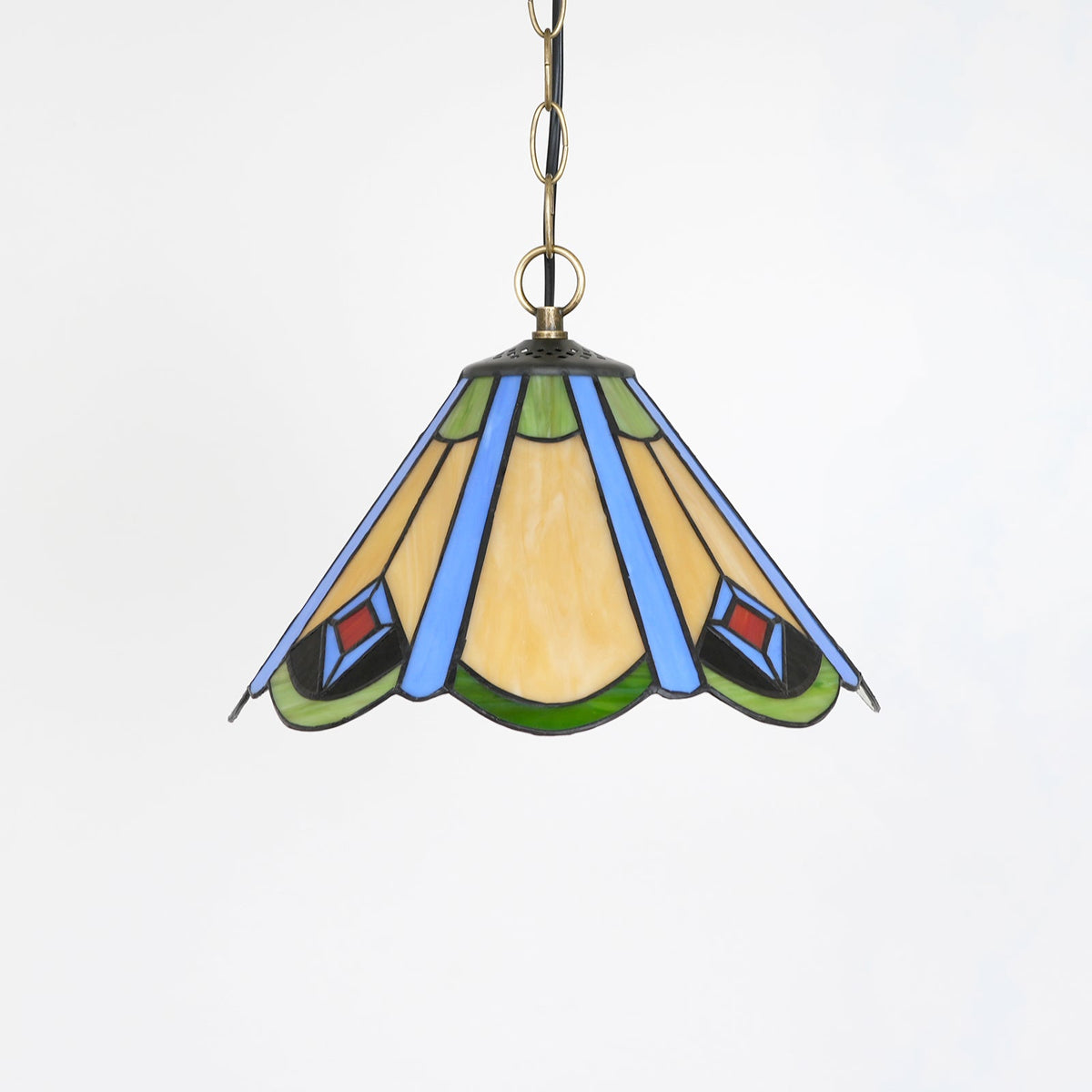 Art Deco Amber Blue Stained Glass Pendant Light