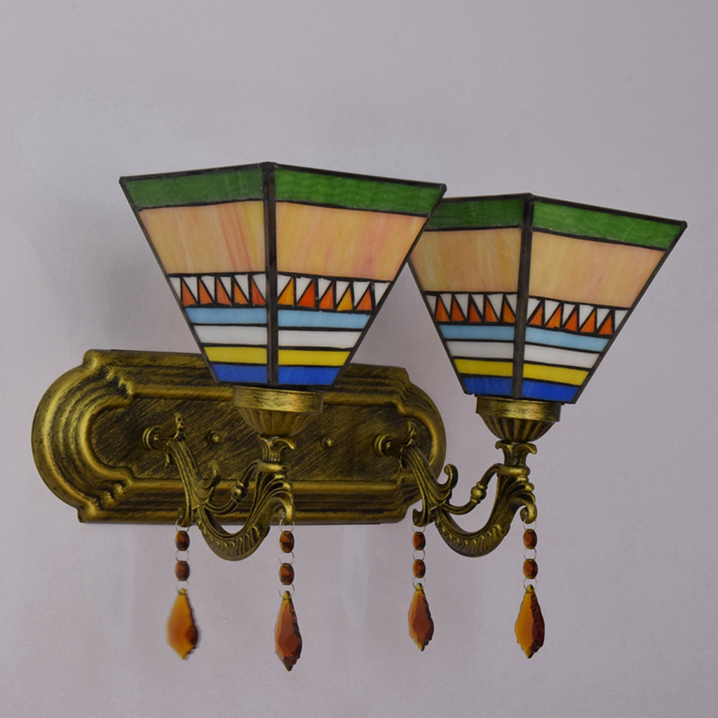 Art Deco Geometric Stained Glass Double Wall Sconce