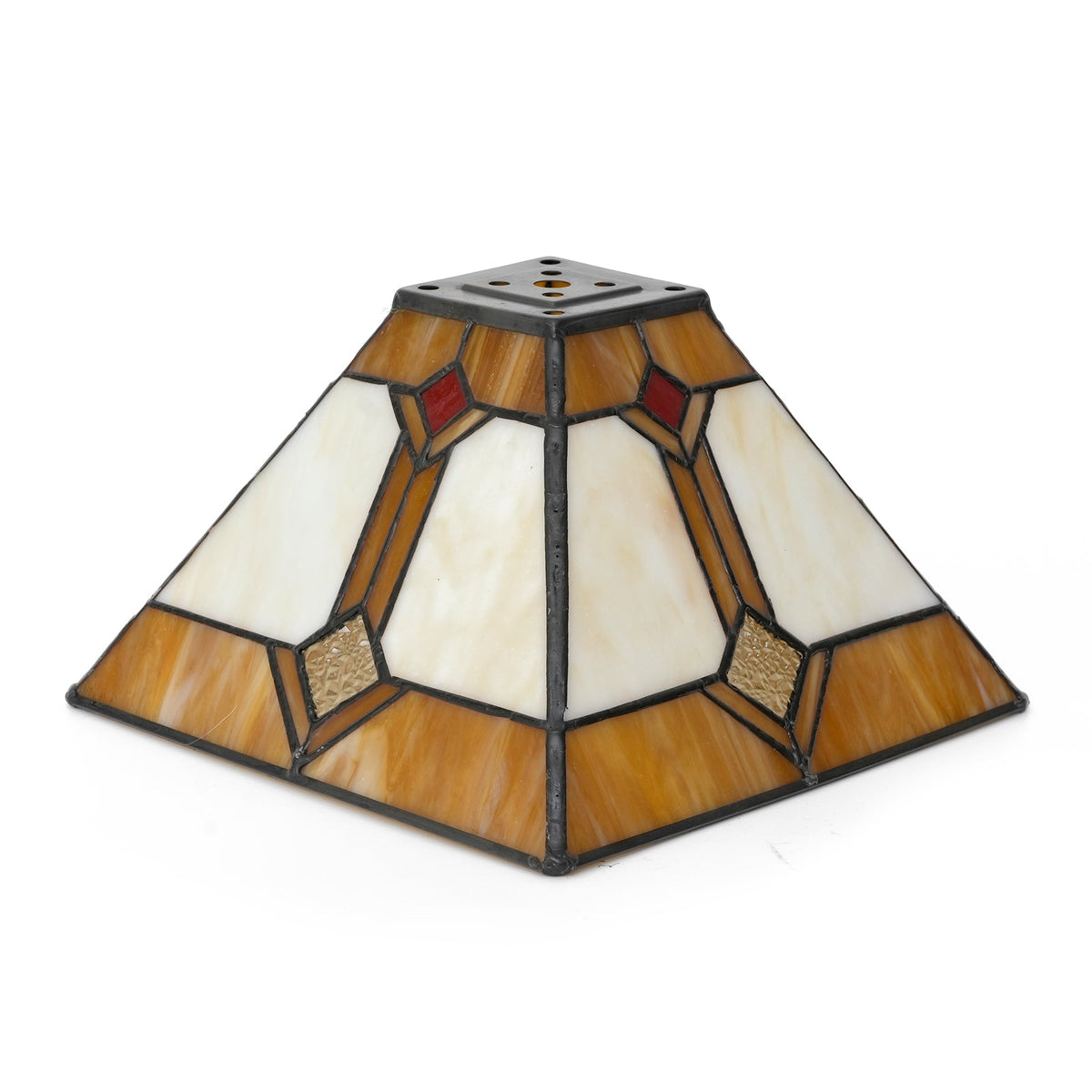 Art Deco lampshade in Cream and Amber Red Stained Glass