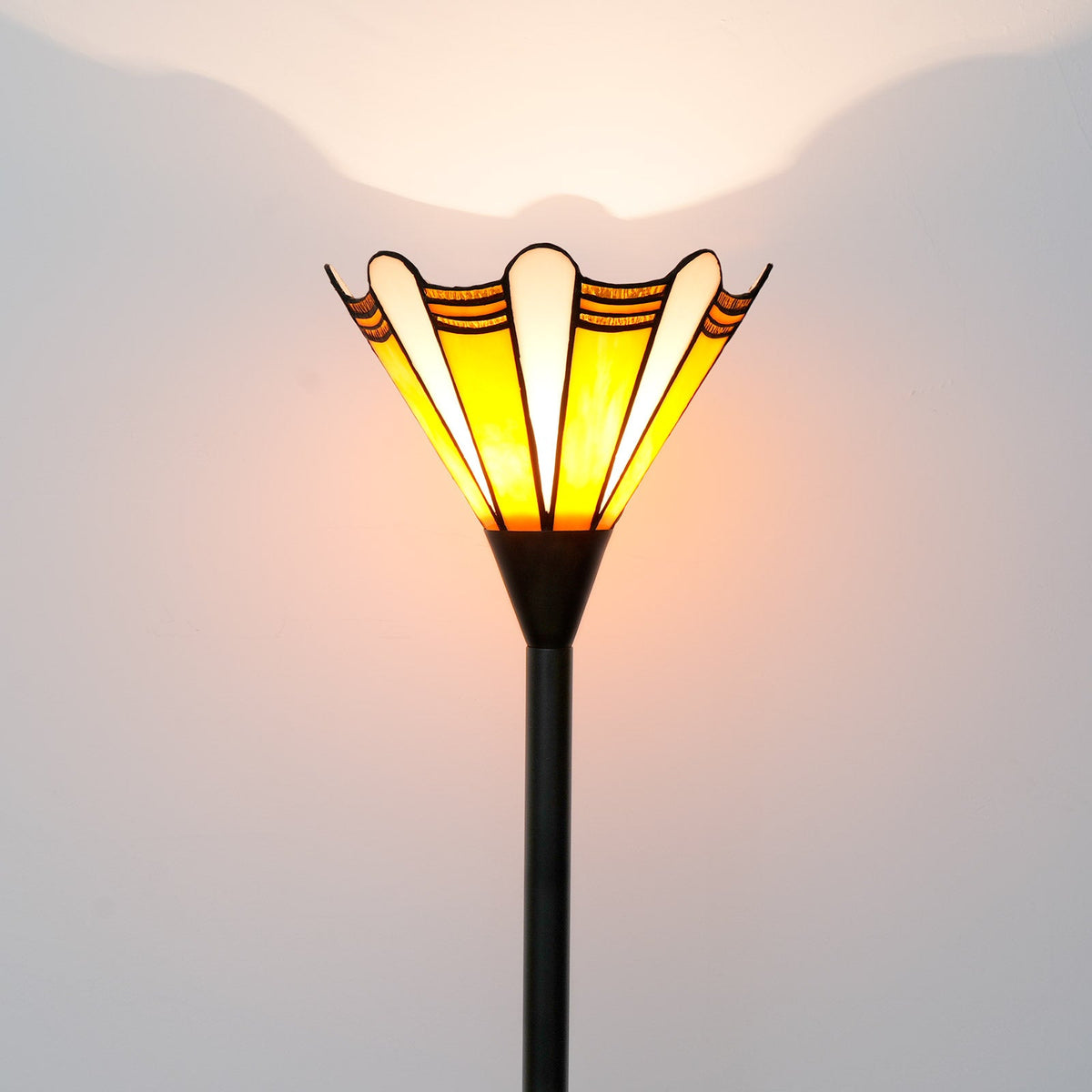 Art Deco Stained Glass Floor Lamp, Amber Fan Shape
