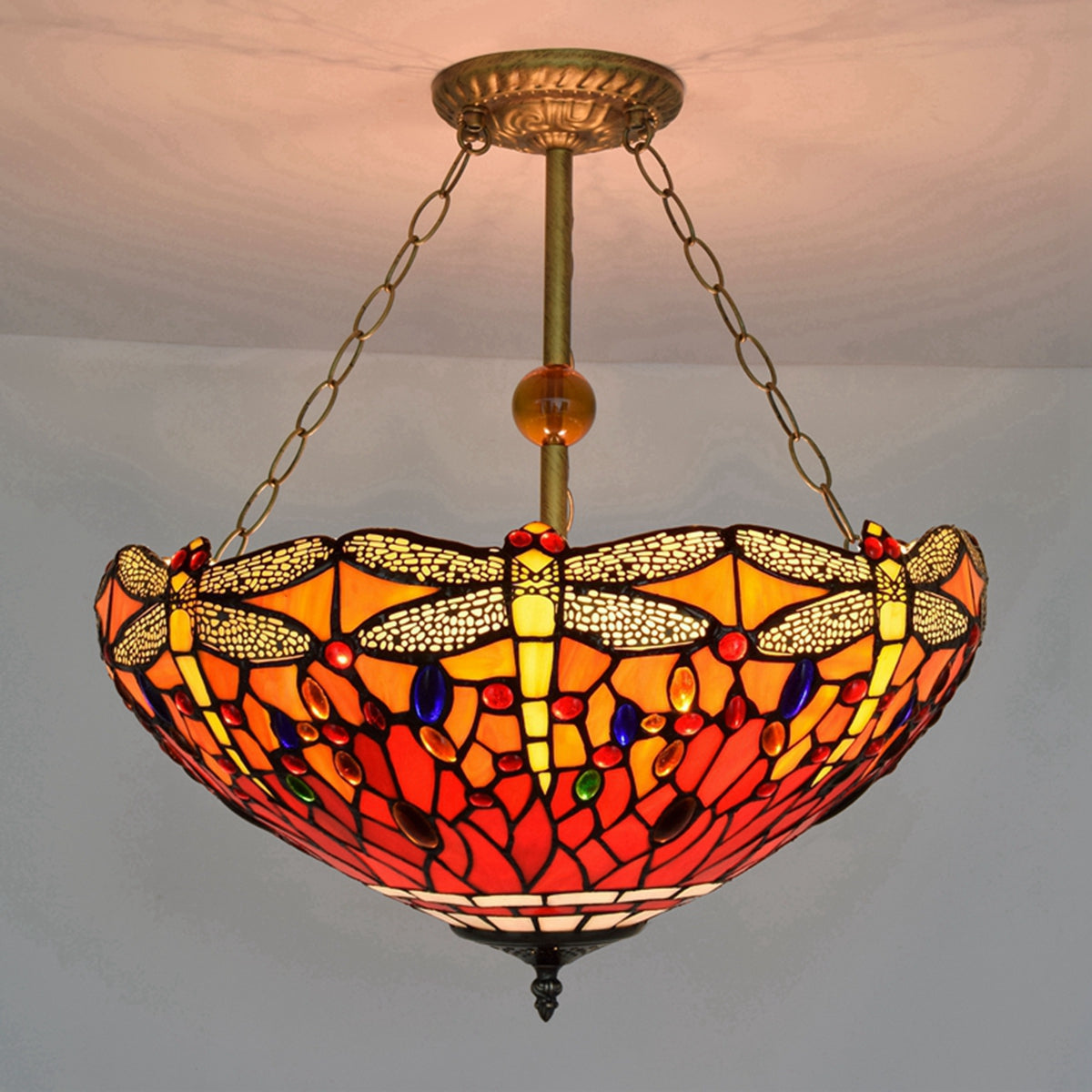 Art Nouveau Dragonfly Stained Glass Chandelier