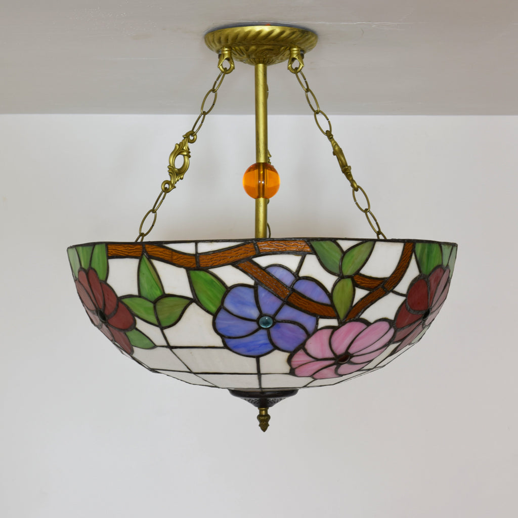 Art Nouveau Multicolor Floral Stained Glass Ceiling Light