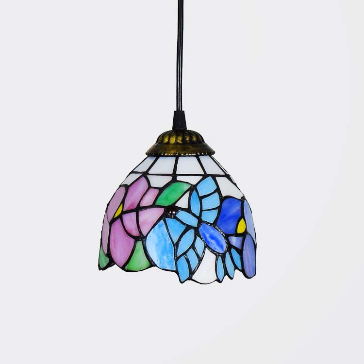 Art Nouveau Stained Glass Pendant Light with Multicolored Butterfly