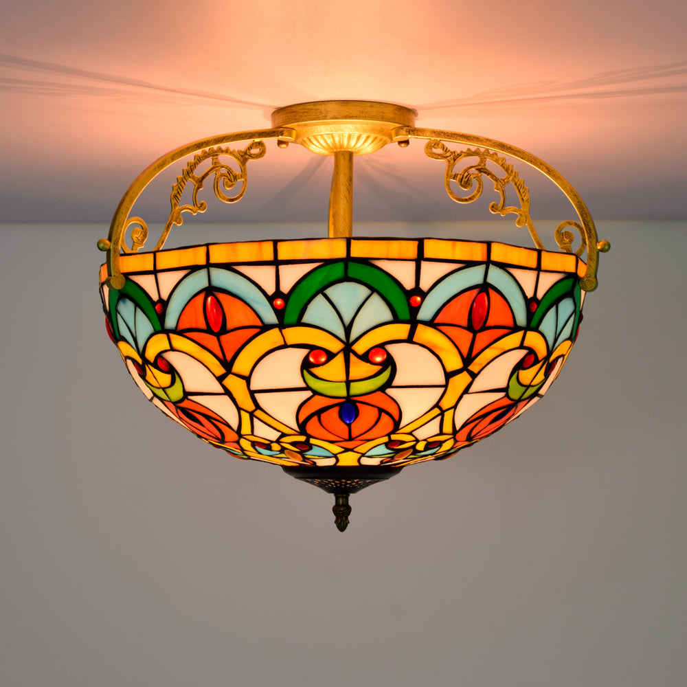Art Nouveau Style Multicolor Stained Glass Ceiling Light