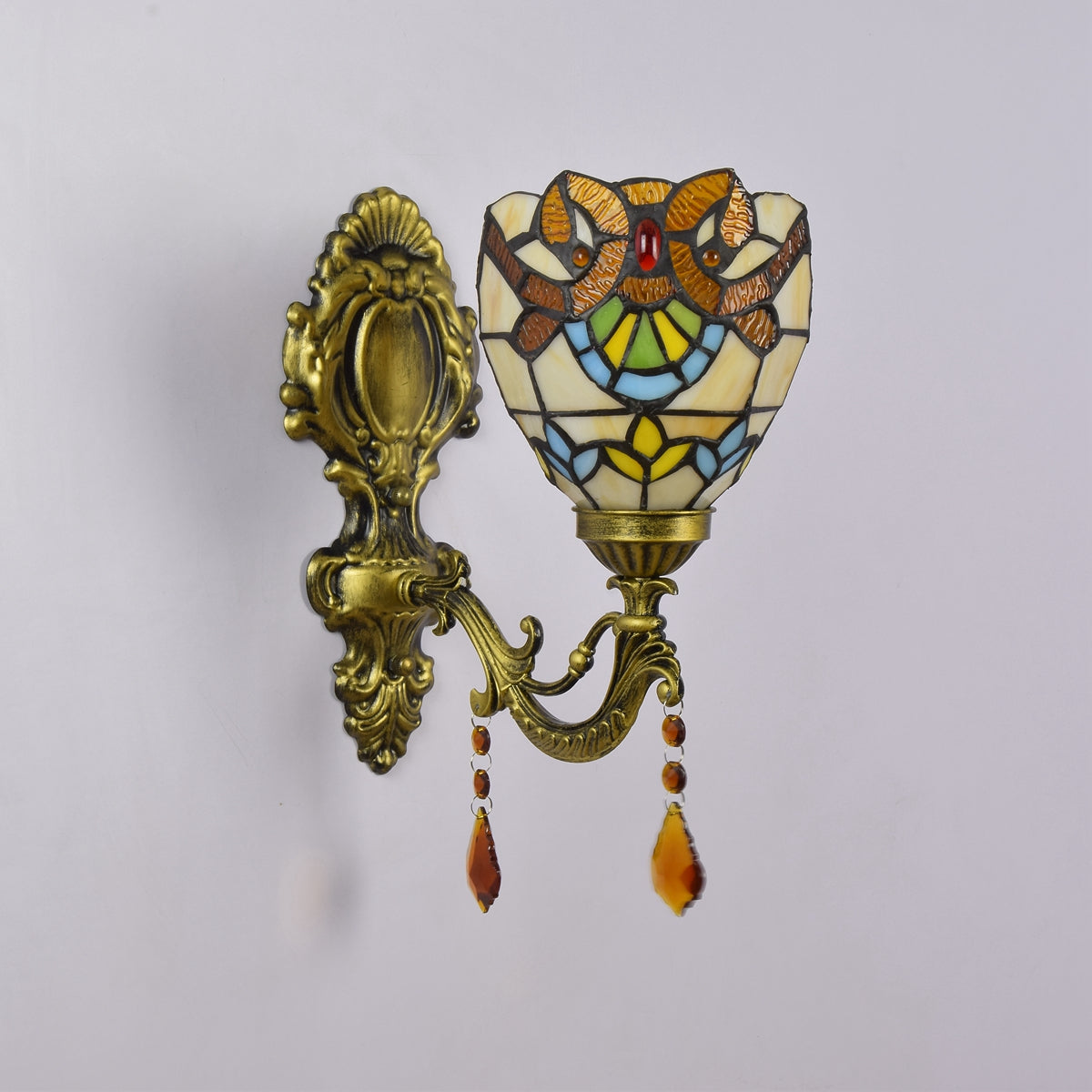 Art Nouveau Wall Sconce in Stained Glass and Antique Bronze