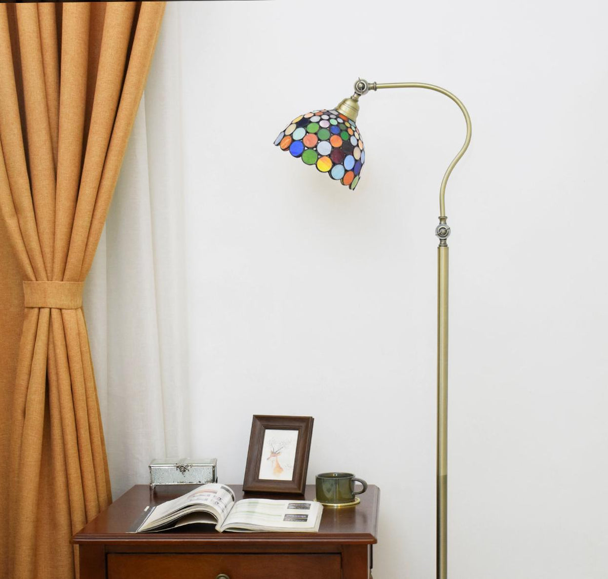 Articulated Tiffany-style Floor Lamp with Multicolored Mosaic
