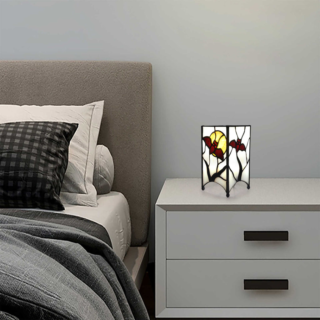 Bat and Moon Stained Glass Bedside Lamp