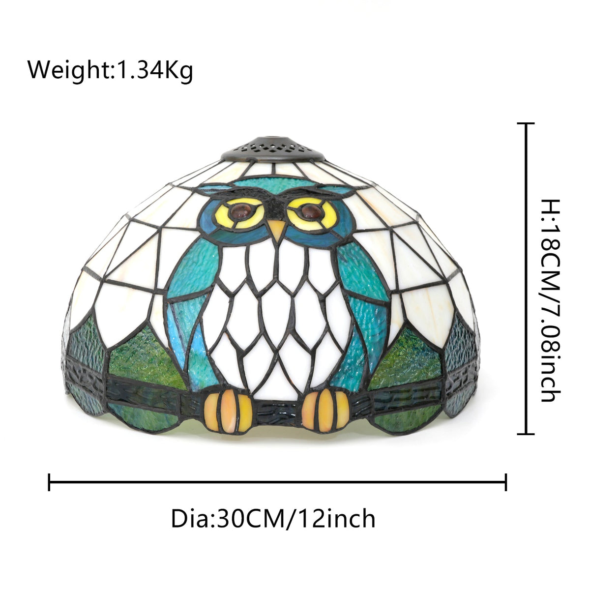 Blue and Green Owl Stained Glass Lampshade, Tiffany Style