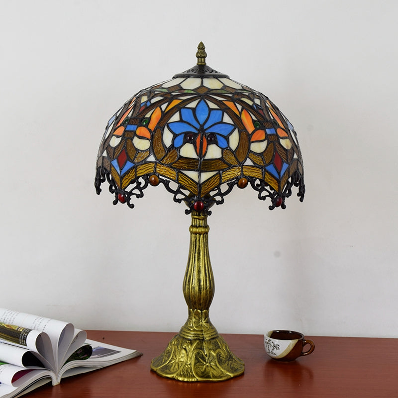 Blue and Orange Stained Glass Table Lamp, Tiffany Style