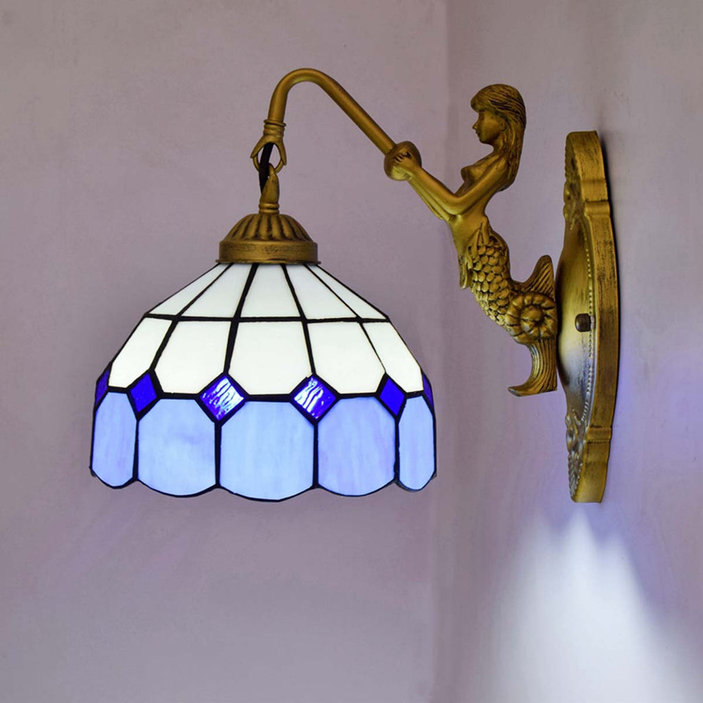 Blue and White Mermaid Tinted Glass Wall Sconce