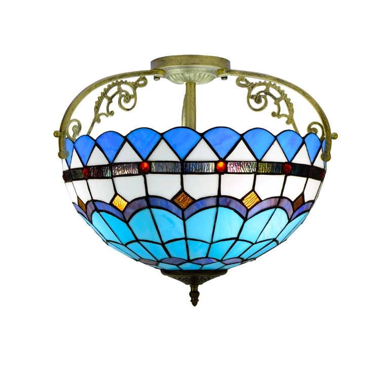 Blue and White Stained Glass Ceiling Light, Tiffany Style
