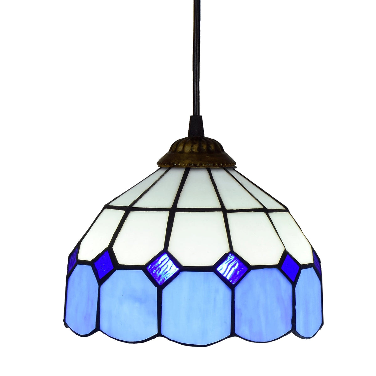 Blue and White Tiffany Pendant Light with Wavy Edge