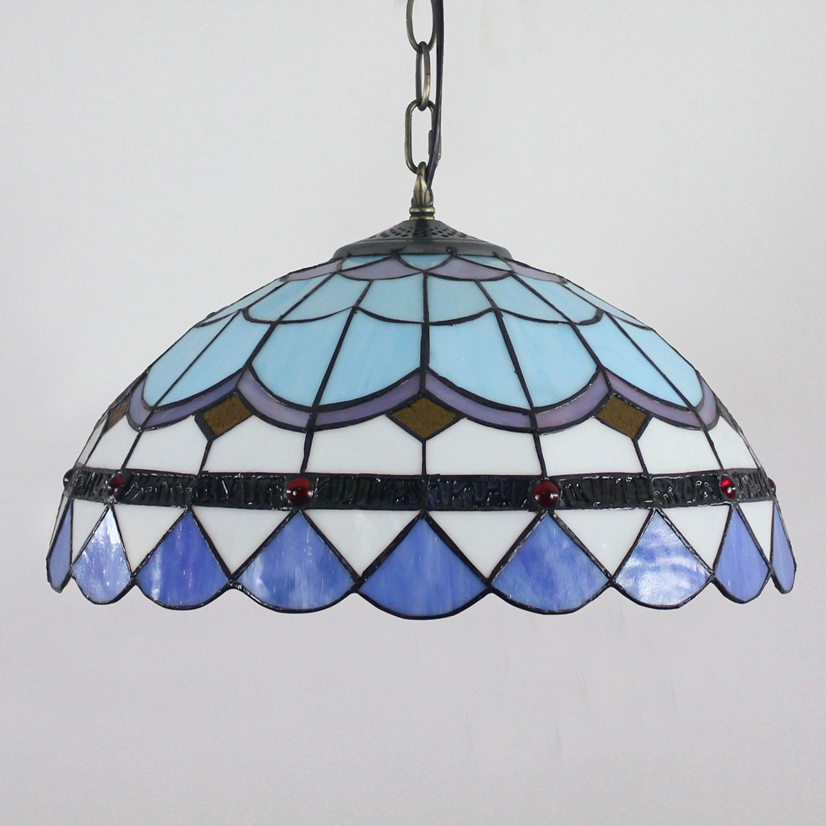 Blue and White Tiffany Stained Glass Dome Pendant Light