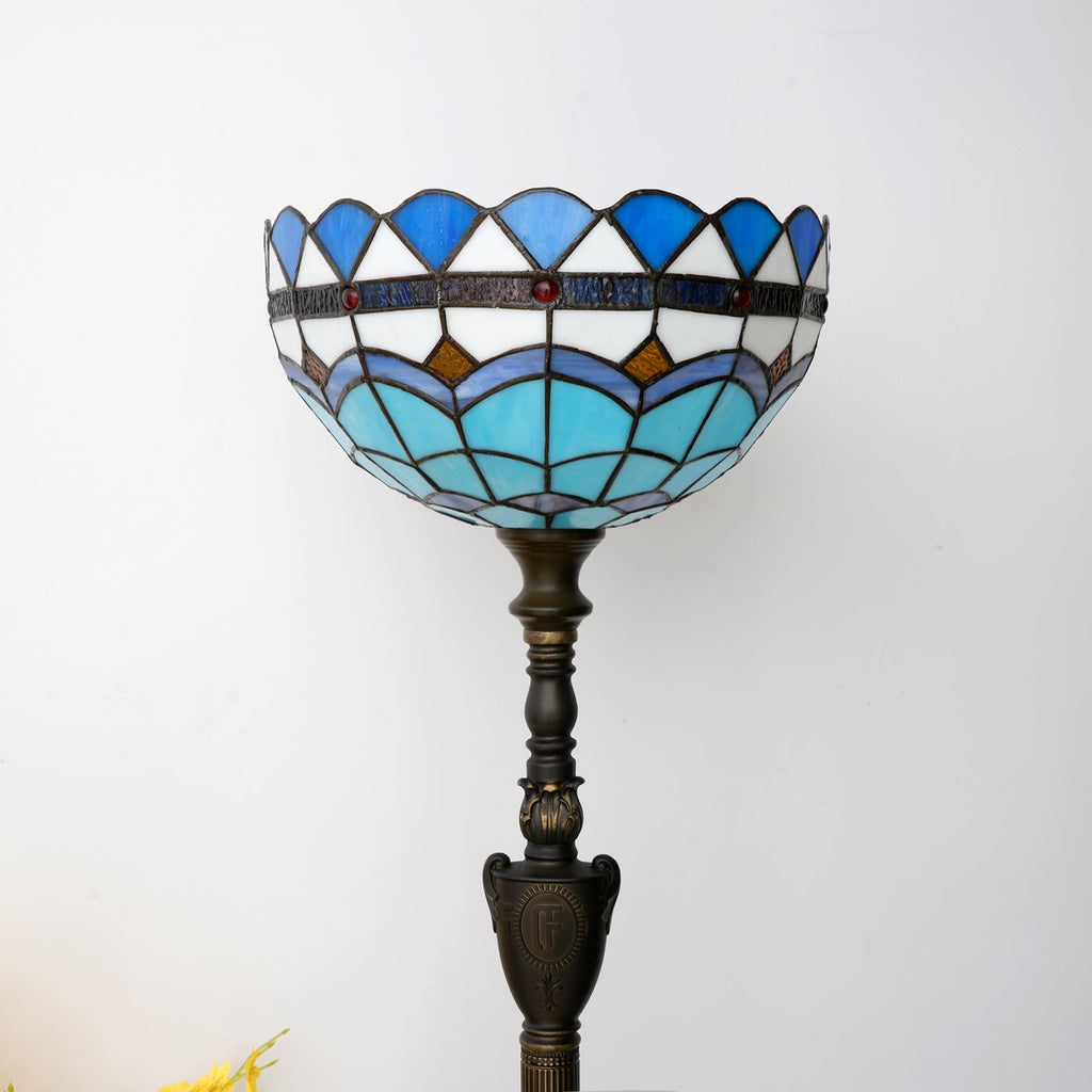 Blue and White Tiffany Stained Glass Floor Lamp