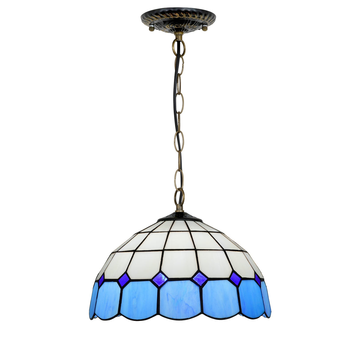 Blue and White Tiffany Stained Glass Pendant Light