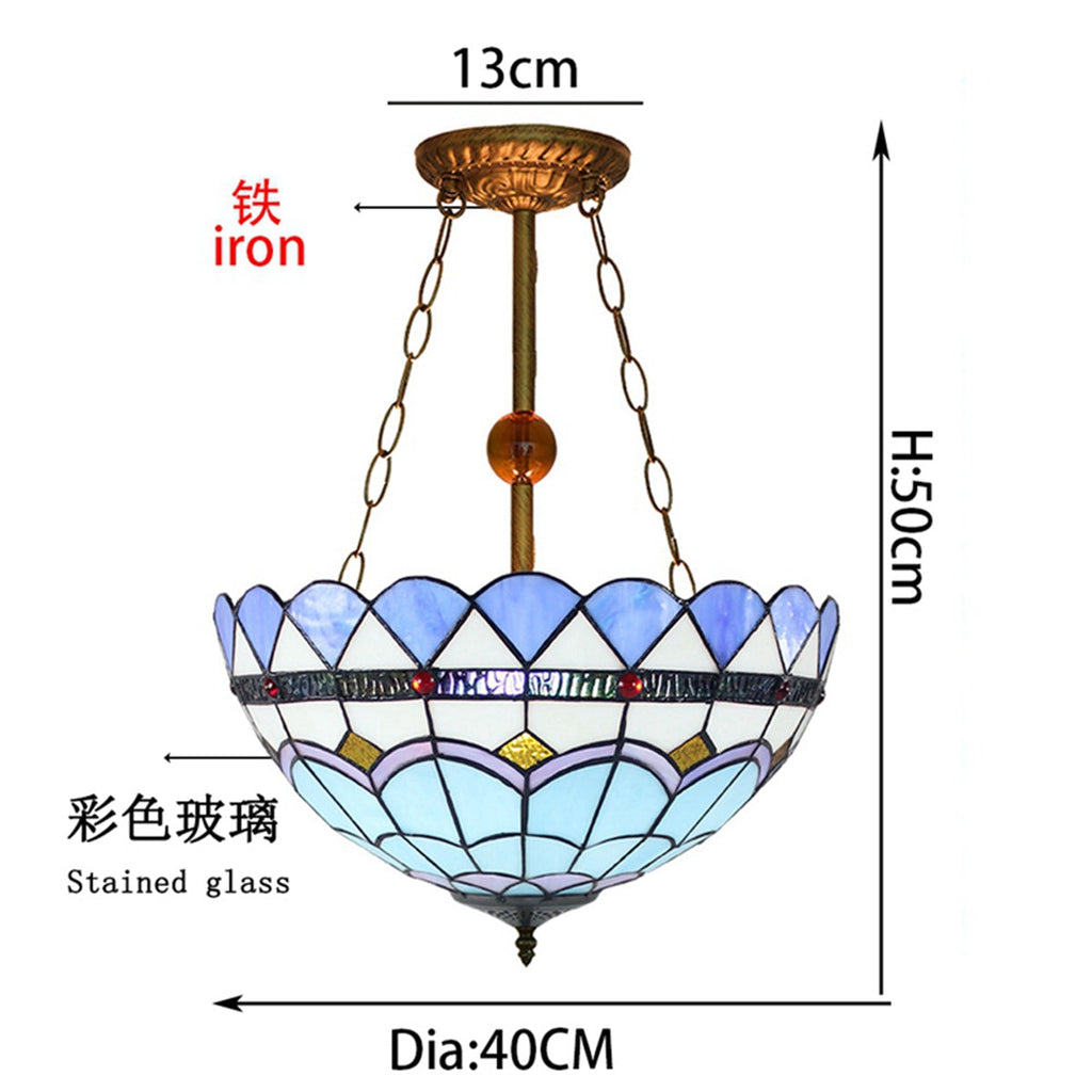 Blue and White Tiffany Style Stained Glass Pendant Light