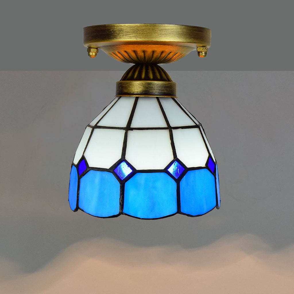 Blue and White Tinted Glass Tiffany Style Ceiling Light