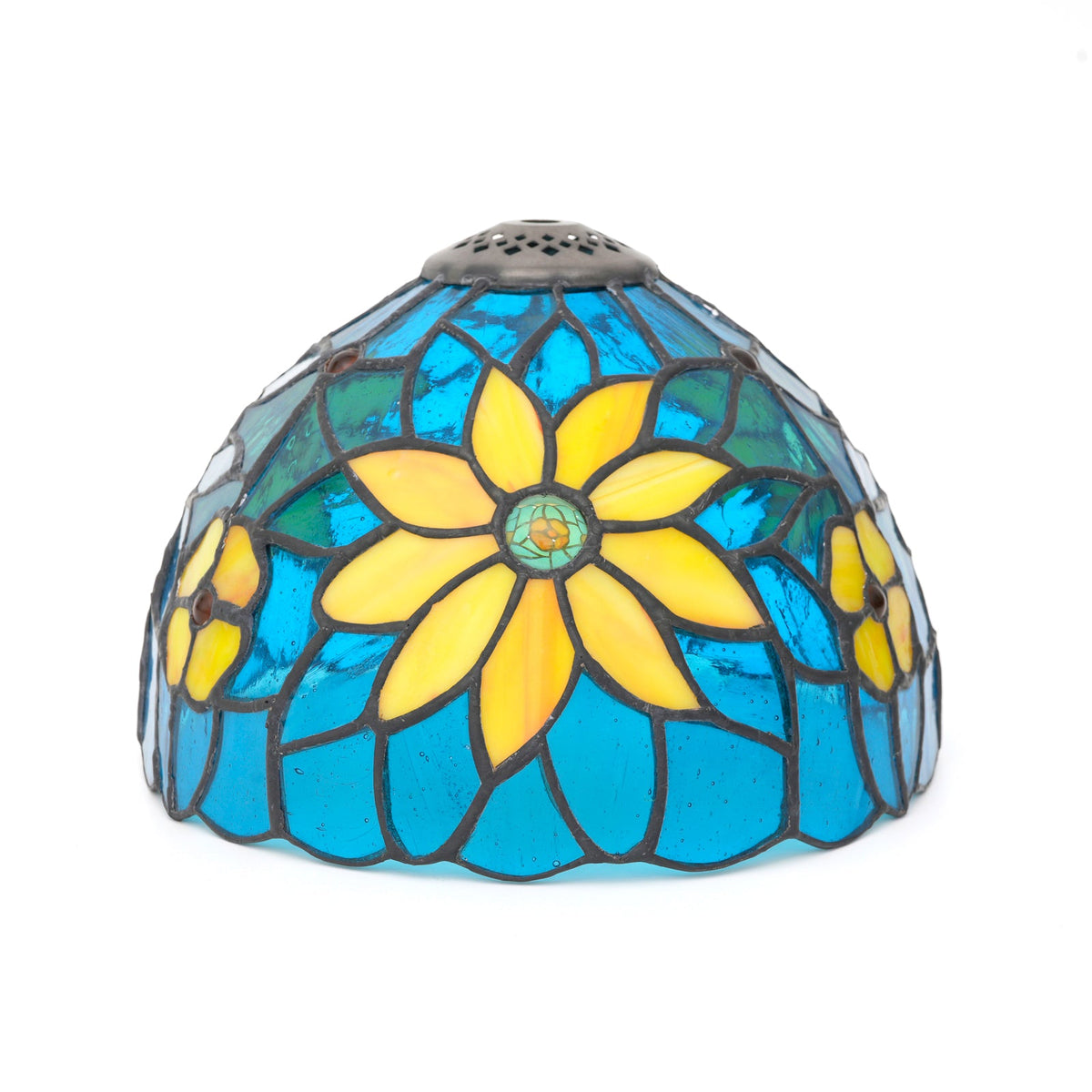 Blue and Yellow Floral Tiffany Style Stained Glass Lampshade