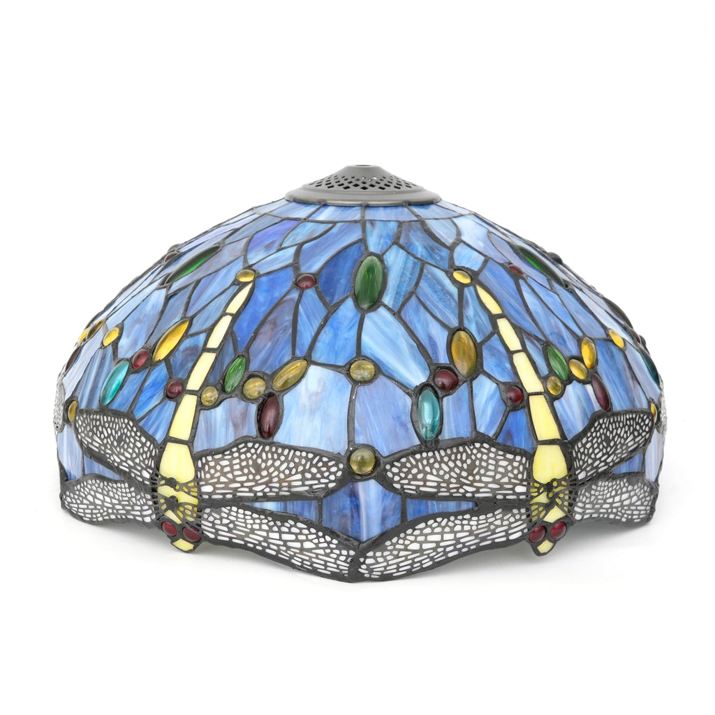 Blue Tiffany Lampshade in Stained Glass with Dragonflies