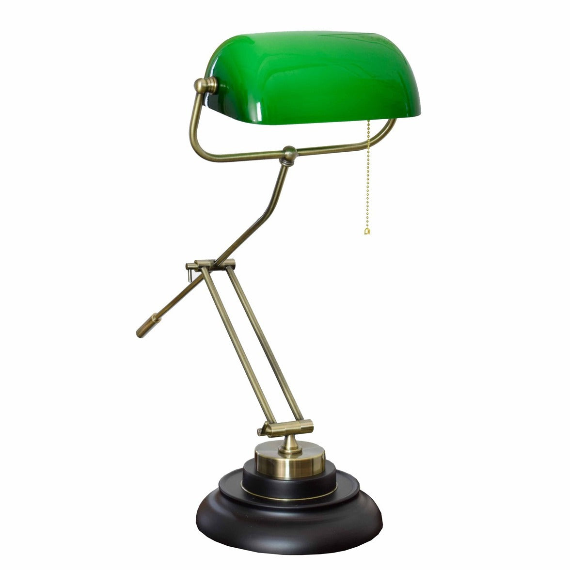 Classic Banker's Lamp in Brass and Green Glass
