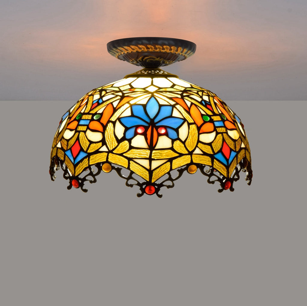 Colorful Floral Tiffany Stained Glass Ceiling Light