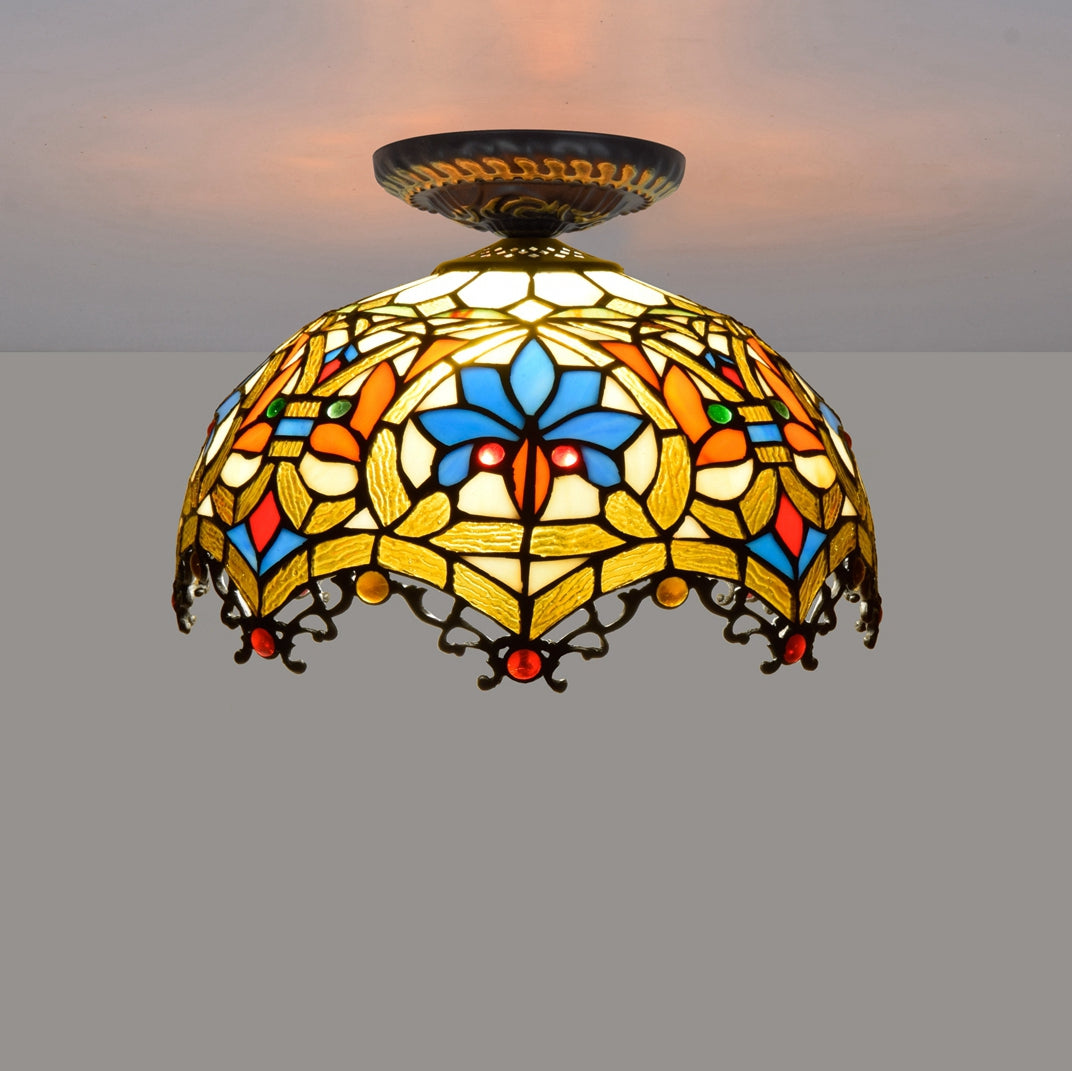 Colorful Floral Tiffany Stained Glass Ceiling Light