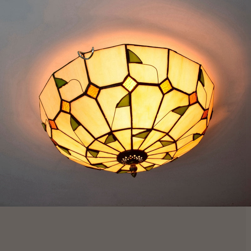 Cream and Green Tiffany Style Tinted Glass Ceiling Light