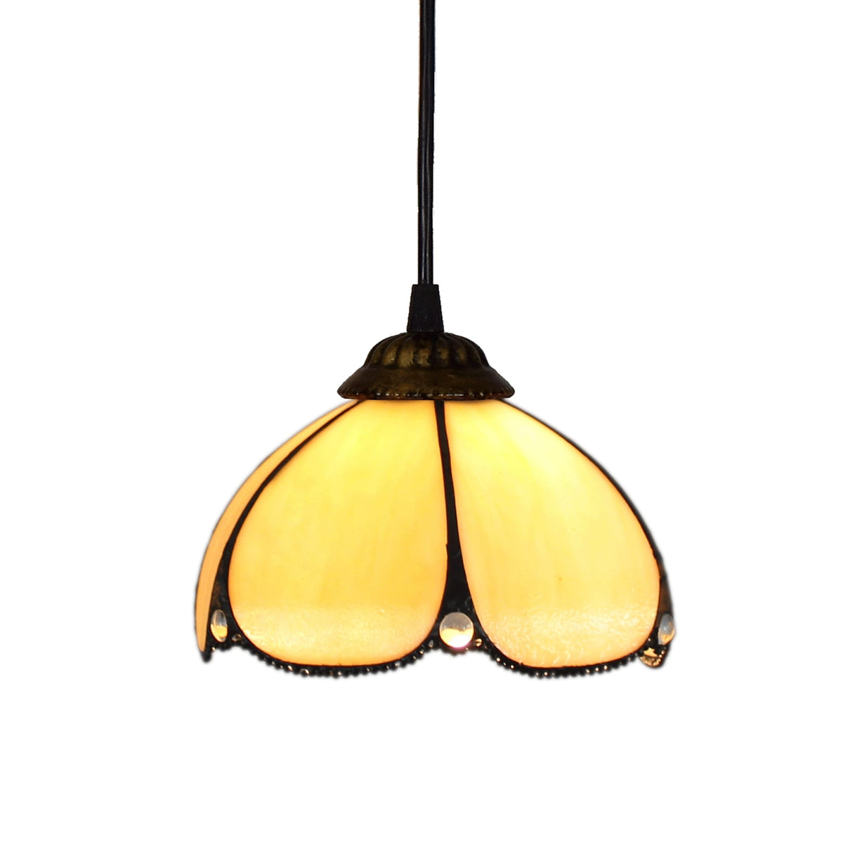 Cream Stained Glass Pendant Light with Scalloped Edge