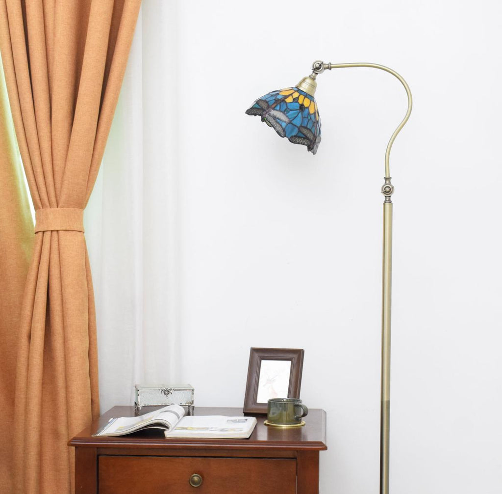 Curved Tiffany-Style Dragonfly Floor Lamp