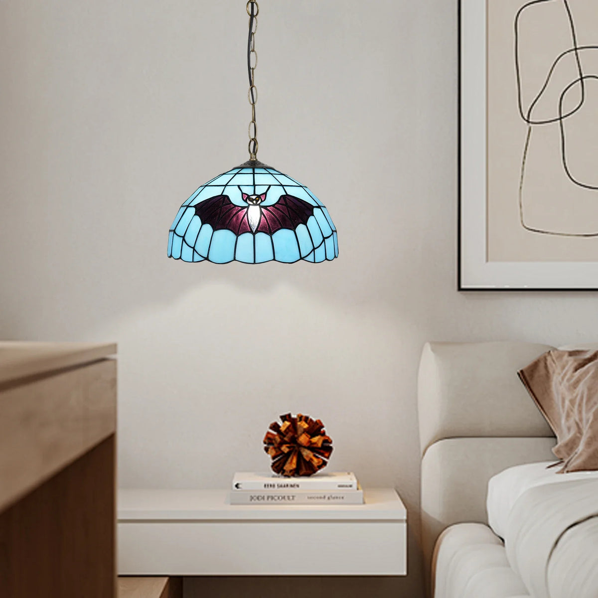 Custom tinted glass bat-pattern pendant light for Halloween, wholesale price, lighting for kitchen island, bedroom, hallway