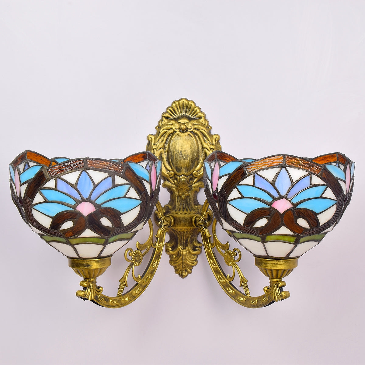 Double Tiffany Stained Glass Wall Sconce with Floral Motif
