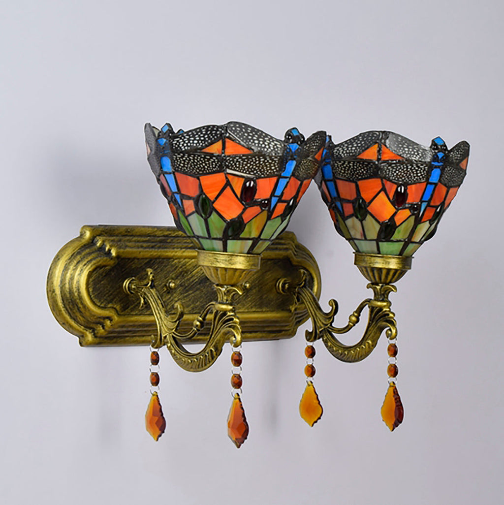 Double Wall Sconce in Tiffany Stained Glass Dragonfly