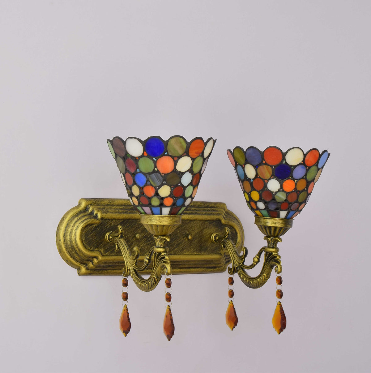 Double Wall Sconce with Multicolor Mosaic, Antique Brass