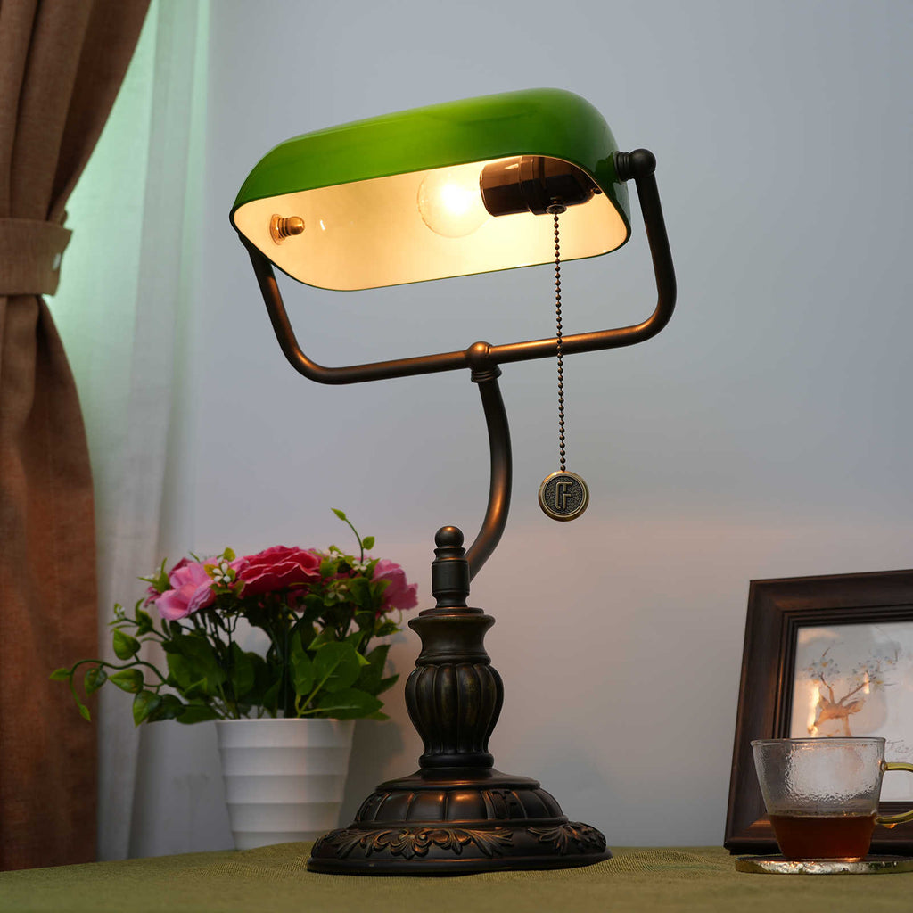 Emerald Green Antique Bronze Banker's Lamp