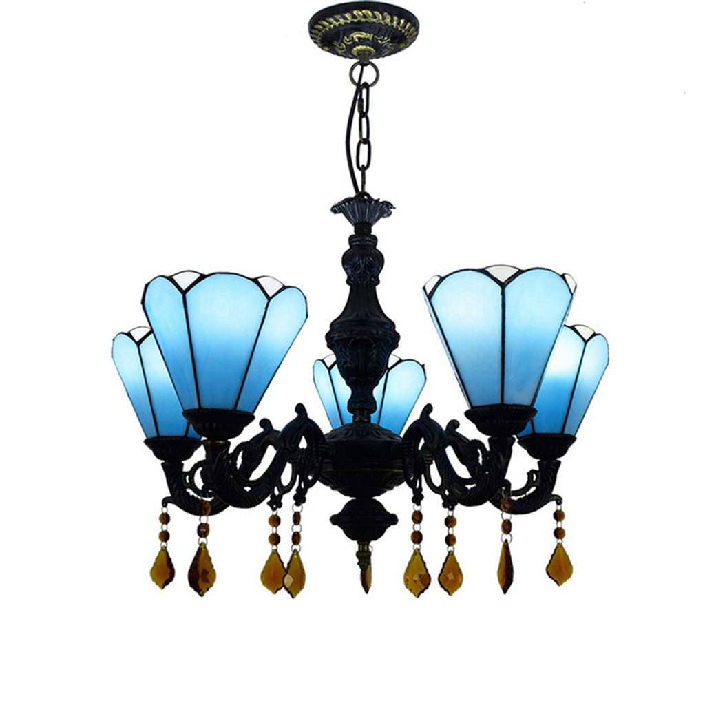 Five-Light Tiffany Style Chandelier in Blue Glass