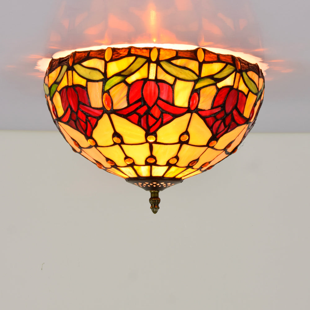 Floral Amber Tiffany Stained Glass Ceiling Light