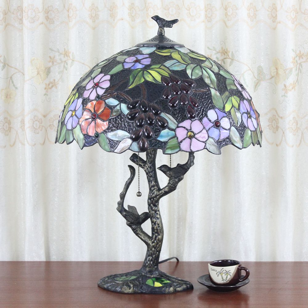 Floral and Grape Tiffany Style Table Lamp
