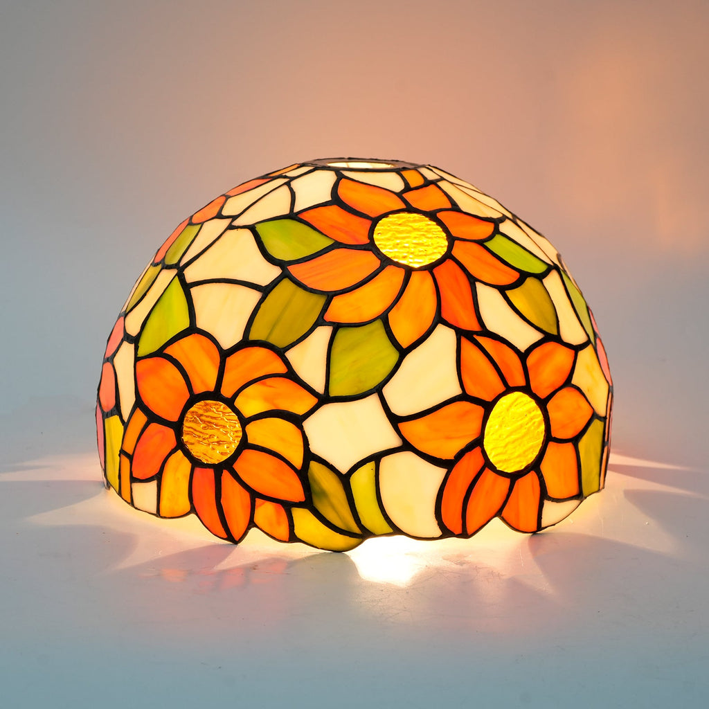 Floral Orange and Yellow Tinted Glass Lampshade