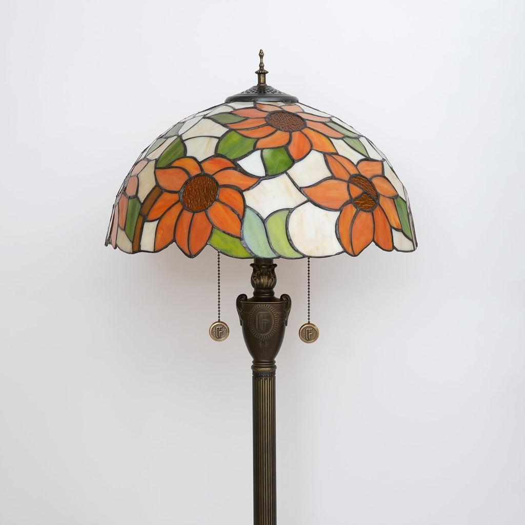 Floral Orange Tiffany Style Stained Glass Floor Lamp