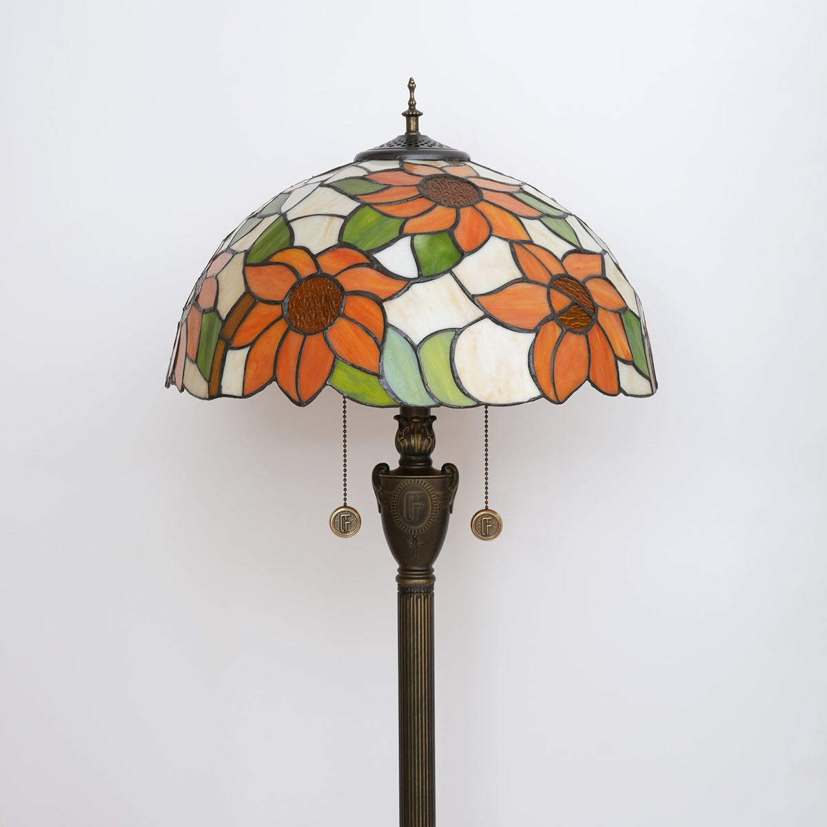 Floral Orange Tiffany Style Stained Glass Floor Lamp
