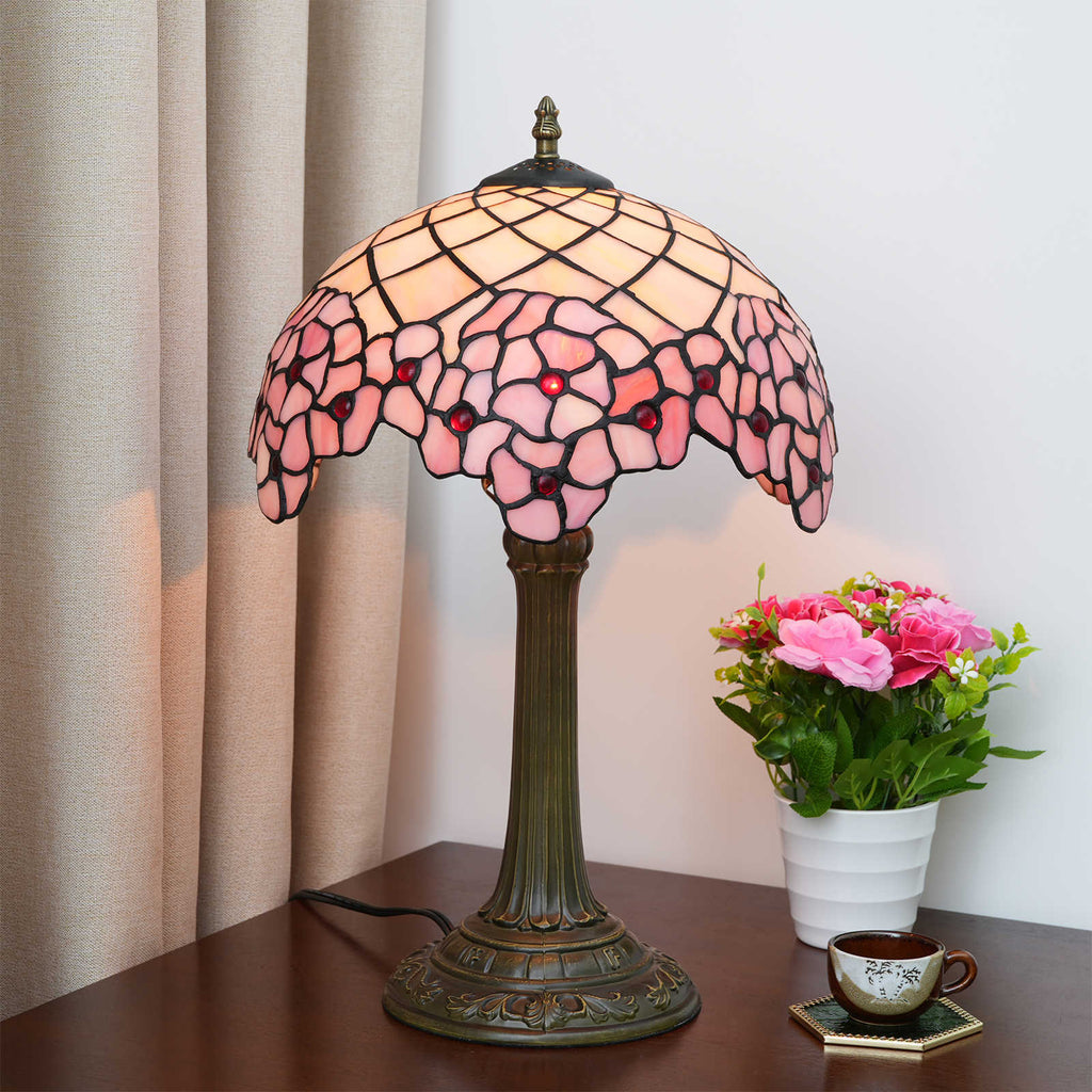 Floral Pink Tinted Glass Tiffany Table Lamp