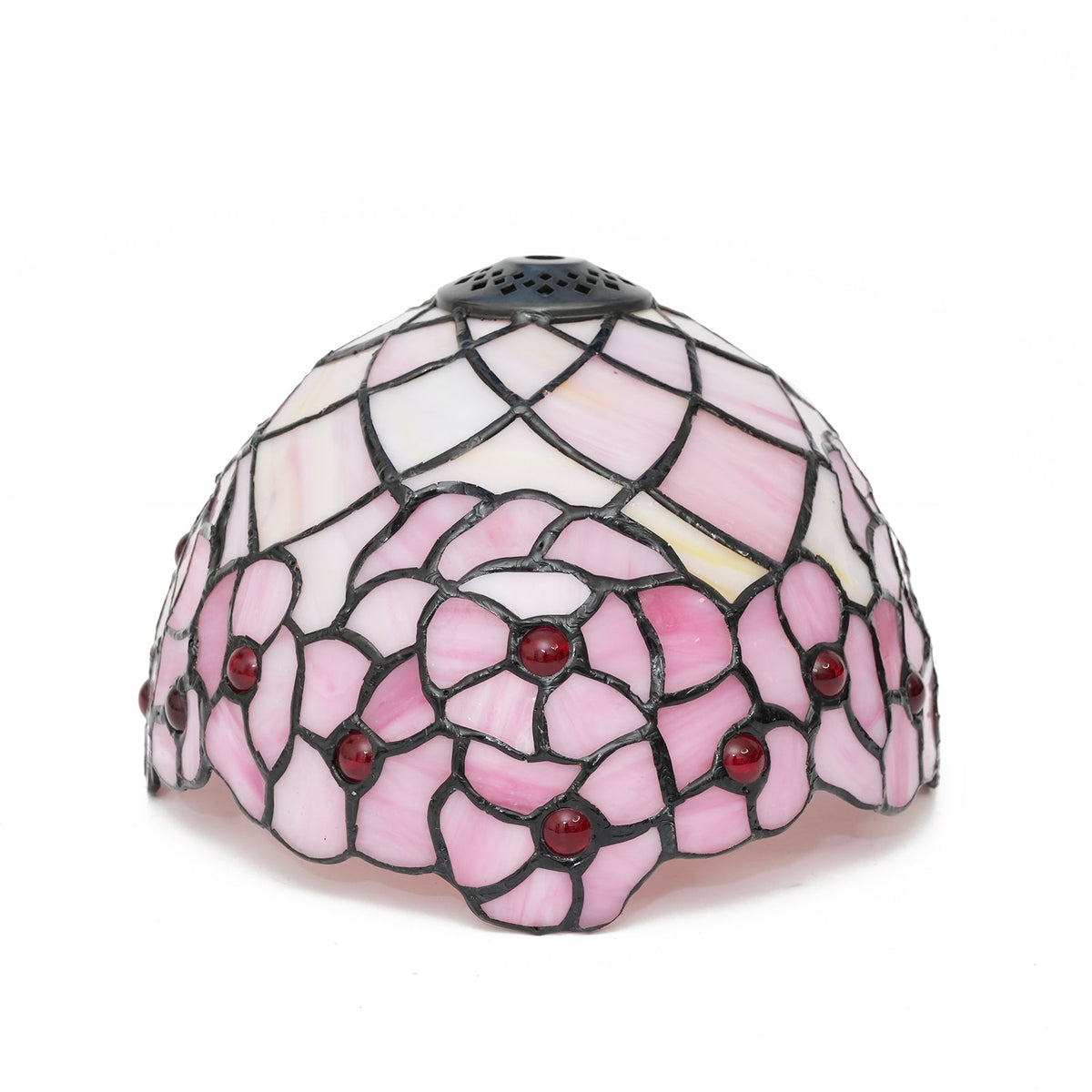 Floral Rose Tiffany Lampshade with Red Cabochons