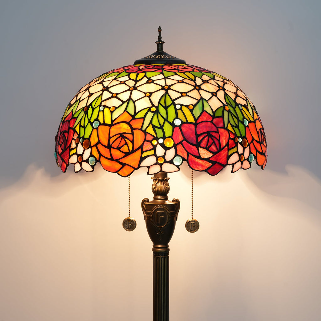 Floral Rosette Tiffany Stained Glass Floor Lamp